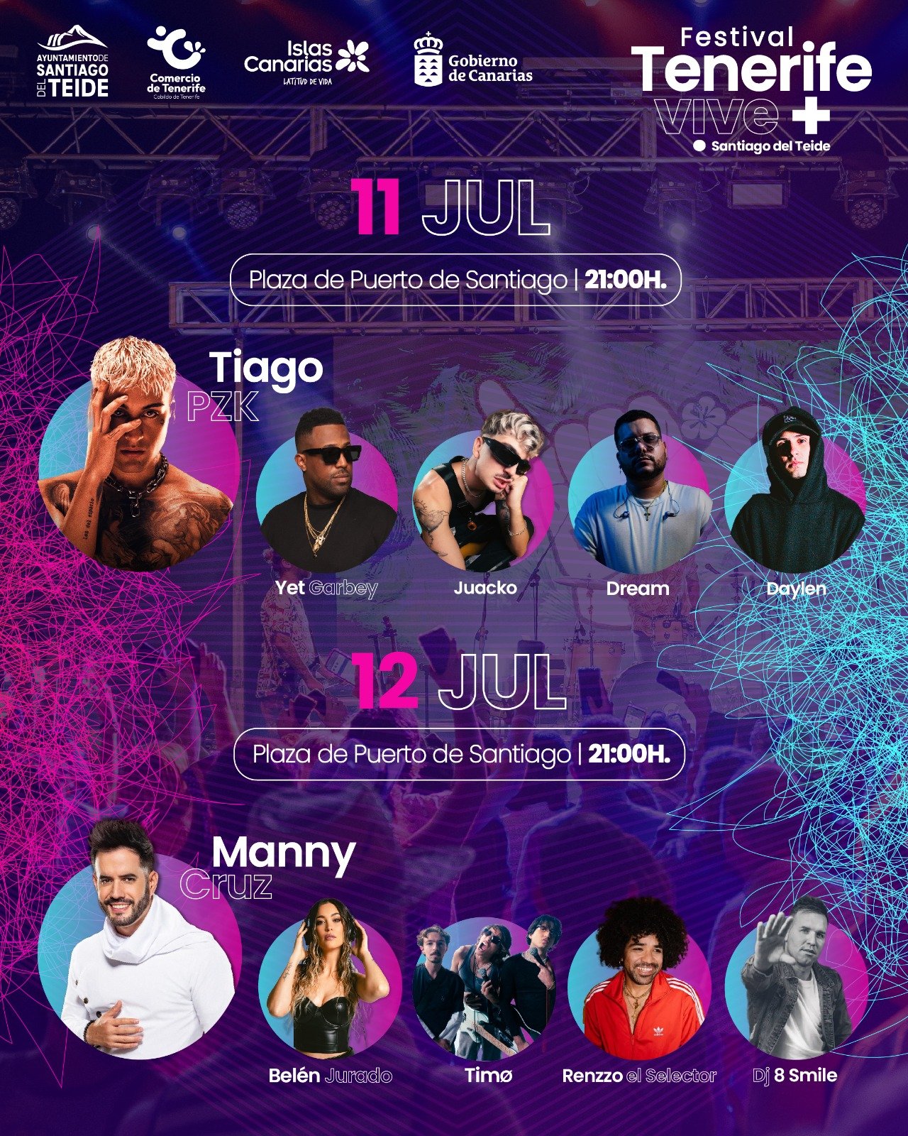El rapero Tiago PZK y el cantante Manny Cruz cabezas de cartel de la II edición del Festival Tenerife Vive+Santiago del Teide 2025